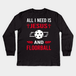 I Need Jesus And Floorball Kids Long Sleeve T-Shirt